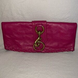 Morgan Oakley leather fold over clutch with brass hardware